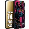 CUSTOMIZZA - Custodia cover nera morbida in tpu compatibile per Realme 14 PRO PLUS animali cyberpunk dobermann cane street dog fucsia blu