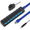OFFCUP Hub USB Alimentato 7 Porte USB 3.0 6USB 2.0 Interruttori Individuali | Con Spie LED, Ciabatta Multi Presa USB, Sdoppiatore USB, Plug & Play, per PC Laptop Stampante MacBook Mouse e Altro