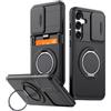 BAFUGU Custodia per Samsung Galaxy S26 FE Porta Carte Supporto 360° Black | Protezione Militare, Porta Carte Scorrevole, Copri Fotocamera, Anello 360°, Antiurto, Anti-Graffio, Wallet Case
