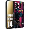CUSTOMIZZA - Custodia cover nera morbida in tpu compatibile per Oppo Reno 14 animali cyberpunk dobermann cane street dog fucsia blu