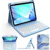 FUWANG Custodia per iPad A16 con tastiera, tastiera Bluetooth rimovibile | Illuminazione a 7 colori, 3 angoli di visione, effetto marmo, AZERTY, custodia con tastiera per iPad 11./10. generazione