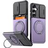 BAFUGU Custodia per Samsung Galaxy S26 FE Porta Carte Supporto 360° Viola | Protezione Militare, Porta Carte Scorrevole, Copri Fotocamera, Anello 360°, Antiurto, Anti-Graffio, Wallet Case