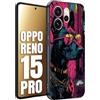 CUSTOMIZZA - Custodia cover nera morbida in tpu compatibile per Oppo Reno 15 PRO animali cyberpunk dobermann cane street dog fucsia blu