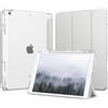 MoKo Cover per iPad 9a/8a/7a Generazione 10,2 Pollici con Portapenna | Custodia per iPad 10,2 2021/2020/2019, Trifold Sottile Leggera Cover con Retro PC Rigido Trasparente, Argento