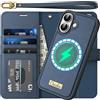 Oududianzi Custodia in Pelle per iPhone 17 6,3, Custodia a Libro Magnetica 2 in 1 Rimovibile, Ricarica Wireless, 3 Slot Carte, Supporto e Blocco RFID - Blu Marino