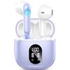 Drsaec Cuffie Bluetooth, Auricolari Bluetooth 5.3 Cuffie Wireless In Ear con 4 ENC Mic Stereo, Cuffie Senza Fili Cancellazione Rumore Cuffiette Bluetooth IP7 Impermeabili Earbud 50H LED Display Lilla(2024)