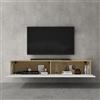 doporro Mobile Porta TV Sospeso 160 cm con 2 Ante per Soggiorno | Finitura Bianco Opaco + Marrone Chiaro, Installazione Sospesa a Parete, Struttura a 2 Ante, Madia Consolle per Salotto