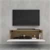 doporro Mobile Porta TV Sospeso 100 cm con 1 Anta per Soggiorno | Finitura Bianco Opaco + Marrone Chiaro, Installazione Sospesa a Parete, Struttura a 1 Anta, Madia Consolle per Salotto
