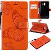 ShuiSu Custodia a portafoglio per Samsung Galaxy J4 2018, bella farfalla goffratura pelle PU morbida chiusura magnetica cavalletto portafoglio tasche per carte polsino guscio protettivo -arancione