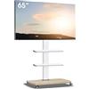 AOKCOS Supporto TV con Ruote e Base in Legno per TV da 32 a 65, 2 Ripiano | Supporto TV da Pavimento Regolabile in Altezza, Inclinabile, Fino a 40 kg max.VESA 400x400mm, Bianco