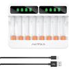 AKTTKA Caricabatterie intelligente per batterie ricaricabili Ni‑MH AA‑AAA, caricabatterie rapido indipendente a 8 slot con ingresso USB Type‑C, display LCD di carica, ricarica a impulsi（bianco）