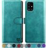 SUANPOT per Samsung Galaxy A51 5G (versione non 4G) con blocco RFID, custodia a portafoglio in pelle porta carte di credito, custodia a libro antiurto per Samsung A51 custodia a portafoglio blu verde