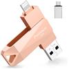Patianco Chiavetta USB per iPhone, [MFi Certified] Patianco Pendrive per Lightning 256GB USB 3.0 Chiave USB C Memoria Stick 3 in 1 Backup Rapido con un Clic per OTG Android/Mac/PC/TypeC-iPhone/iPad(256G,Rosa)
