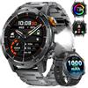LIGE Smartwatch Uomo Militare 1000mAh, 1.75HD con Torcia LED, Nero Grafite | Bluetooth Chiamate, 110+ Modalità Sportive, IP68 Impermeabile Cardiofrequenzimetro per Sonno Android iOS