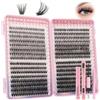 VEGCOO 640 Pz Ciglia Finte Ciuffetti Kit, 30-40-50-60D Curl Cluster Lashes | 8-16mm Extension Ciglia Volume Look Naturale, Singoli Riutilizzabili, Fai da Te Facile, con Colla e Rimovitore