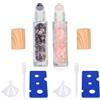EPMOCN 2 Pezzi Roll On Vuoto per Oli Essenziali 10ml con Pietre Naturali, Quarzo Rosa e Ametista, Bottigliette in Vetro per Profumi con Tappo Effetto Legno, Include Imbuto e Apribottiglie
