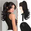 FESHFEN Estensione Coda di Cavallo Taglio Stratificato, Clip Pettine Coulisse Lunghe Ondulate Extension Capelli Sintetiche Parrucche per Donne, Nero naturale 48cm