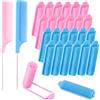 RVYEIOP Set 26 Pezzi: 24 Bigodini per Capelli e 2 Pettini a Coda, Bigodini Piccoli per Boccoli e Volume, Kit Styling Heatless per Capelli Corti e Medi, Accessori Professionali Parrucchiere, Rosa e Blu
