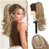FESHFEN Estensione Coda di Cavallo Taglio Stratificato, Clip Pettine Coulisse Lunghe Ondulate Extension Capelli Sintetiche Parrucche per Donne, Misto biondo e biondo cenere 48cm