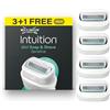 Wilkinson Sword Intuition Soap & Shave Sensitive, 3+1 ricariche per rasoio | Rasoio donna a 4 lame, design 2 in 1 per pelli sensibili, sapone vegano e aloe vera, rade senza gel, 3 ricariche + 1 omaggio