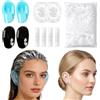 QALPOM Copri Orecchie per Doccia Impermeabili, 100 Pezzi Cuffie Doccia Monouso in Plastica PE e 4 Pezzi Paraorecchie per Doccia in Silicone Riutilizzabili (Blu/Nero) per Tinta Capelli, Bagno, Spa
