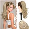 FESHFEN Estensione Coda di Cavallo Taglio Stratificato, Clip Pettine Coulisse Lunghe Ondulate Extension Capelli Sintetiche Parrucche per Donne, Ciocche bionde 48cm