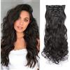 BKEPDY Extension Capelli a Clip Sintetiche Posticci Lunga Ondulati Ricci e Voluminosi Invisibile Naturali Extension Clip Posticci Capelli per Donna 50 cm (Nero naturale)
