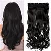 TESS Extension Capelli Clip Ondulato 43 cm, Extension Clip Nero Naturale Extension con Clip 1 PC 5 Clips 120g Extension Capelli