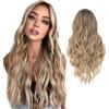 DKDDSSS Lunghe Parrucche Ondulate Ombre Parrucche Bionde Scure per Donne, Parrucca Ondulata Lunga Marrone Resistente al Calore Parrucca Sintetica per Quotidiano Partito Cosplay - 24 Pollici