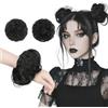 FESHFEN Mini Chignon per capelli Doppio Posticci per Donna, 2 Pezzi Nero | Chignon Finto Capelli Sintetici Naturale Resistenti al Calore, Volume Istantaneo per Feste Uso Quotidiano