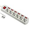 Electraline 62059 Multipresa 6 Posti Polivalenti Generale, 6 Interruttori Indipendenti, 6 Prese Universali, Bianco