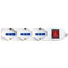 VulTech MU-02 Multipresa Elettrica 9 Posti - 6 Prese Italiane + 3 Schuko Bipasso, Ciabatta con Interruttore On/Off, Cavo 1.5 Metri, 10/16A, Max 3500W, Colore Bianco, Presa Multipla da Scrivania/Casa