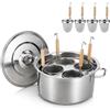 RSBFER Set di cuocipasta in Acciaio Inox con cestelli scolapasta, pentola Multifunzione con Coperchio e 3/4/5 Scomparti per cuocere Pasta, Noodles, Gnocchi e Verdure,4 Hole