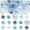 Olrla 50 pezzi combinazione di fiori artificiali, decorazione fatta a mano, mini teste di fiori di seta per ghirlande fai da te, torte, matrimoni, feste, decorazioni per la casa e il giardino (blu)
