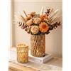 NUPTIO Boho Centrotavola Vaso Fiori con Rattan di Carta, 20/15cm Alti | Set di 2, Kaki Tessuta a Mano, Rustico Portacandele Cilindrici Hurricane per Candele, Festa, Natalizi, Casa, Giardino Tavolo