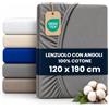 BCSHOP Lenzuolo Sotto Una Piazza e Mezza con Angoli 100% Grigio di Cotone 125 GSM, con Elastico Perimetrale, Certificato Oeko-Tex Standard 100, per Materassi fino a 30 cm