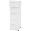 KigerNee Cassettiera in plastica, con 5 cassetti, in plastica, 25 x 34 x 82 cm, per bagno, ufficio, soggiorno, con manico floreale, colore: bianco