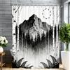 Bovlleetd 150x180cm Tenda Doccia Bosco Montagna Monocromatico Paesaggio Acquerello Impattante Bosco Pino Inquadrato Uccelli Volanti Estetica Wilderness Minimalista Tela Impermeabile con Ganci