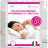 Allergosystem Set da Viaggio Coprimaterasso Antiacaro Matrimoniale 170x200cm e 2 Federe Cuscino Letto con Cerniera 50x80cm Made in Italy - Biancheria da Letto per Trasferte e Vacanze - Linea Sogno