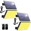Topabol Faretto Solare da Esterno,Sensore Movimento,Giallo Caldo 2Pezzi | 400LED Faretti Solari a led da Esterno, 5m Cavo, Telecomando, Luci Solari da Giardino 3 Modalità per Garage Cortile
