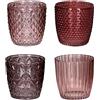 levandeo Set di 4 portacandele in vetro rosa, altezza 7,5 cm, portacandele in stile retrò, decorazione da tavolo