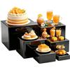 MC MEICHUANG 6 alzate per buffet in acrilico con base cava (nero) | Dimensioni 7,6 - 20,3 cm; cubi impilabili e lavabili; si ribalta in stoccaggio; a più livelli per matrimoni, feste