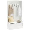 HOMCOM Appendiabiti da Terra 179.7cm con Panca Porta Scarpe 5 Ganci Crema | Stand Appendiabiti, Dispositivo Antiribaltamento, per Ingresso Corridoio Soggiorno