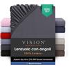 VISION Lenzuolo con angoli - 100% cotone - Letto matrimoniale (140 x 190 cm) - Angoli elasticizzati - Adatto a materassi fino a 25 cm - Oeko-Tex - Lavabile in lavatrice - Colore: grigio scuro