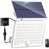 kolpop 1 Pezzi Faretto LED da Esterno Solare Sensore, 3Modes, Telecomando, 82 LED, Impermeabile IP65 Faretti Solari a Led da Esterno Garage Giardino, Cavo da 5M, Bianco cornice - Luce fredda