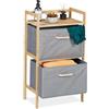 Relaxdays Scaffale Portabiancheria, Mobiletto da Bagno in Bambù con 2 Sacchi Rimovibili, 76 x 43 x 27 cm, Marrone Grigio