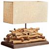 LOBERON Caribou Lampada da tavolo - Base decorata con rametti - Ogni pezzo è un pezzo unico, lino/marrone