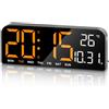 PiKaPiKaP Orologio da Parete Digitale 10, Orologio Digitale con Temperatura/Conto alla Rovescia/4 Livelli di Luminosità, Grande Sveglia da Collegare per Camera da Letto, Soggiorno, arancione