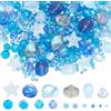 SUNNYCLUE 1 scatola di Circa 3000 pezzi Kit di Perline Oceano Blu Perline di Vetro Estive Sfuso Carino Piccolo Ciano Hawaii Pesce di Mare Conchiglia Stella Marina Distanziatore Perline Rotonde per Kit