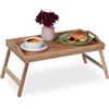 Relaxdays Vassoio Pieghevole, per la Colazione a Letto, Gambe Richiudibili, Bordo Rialzato, HLP: 25x60x30 cm, Naturale